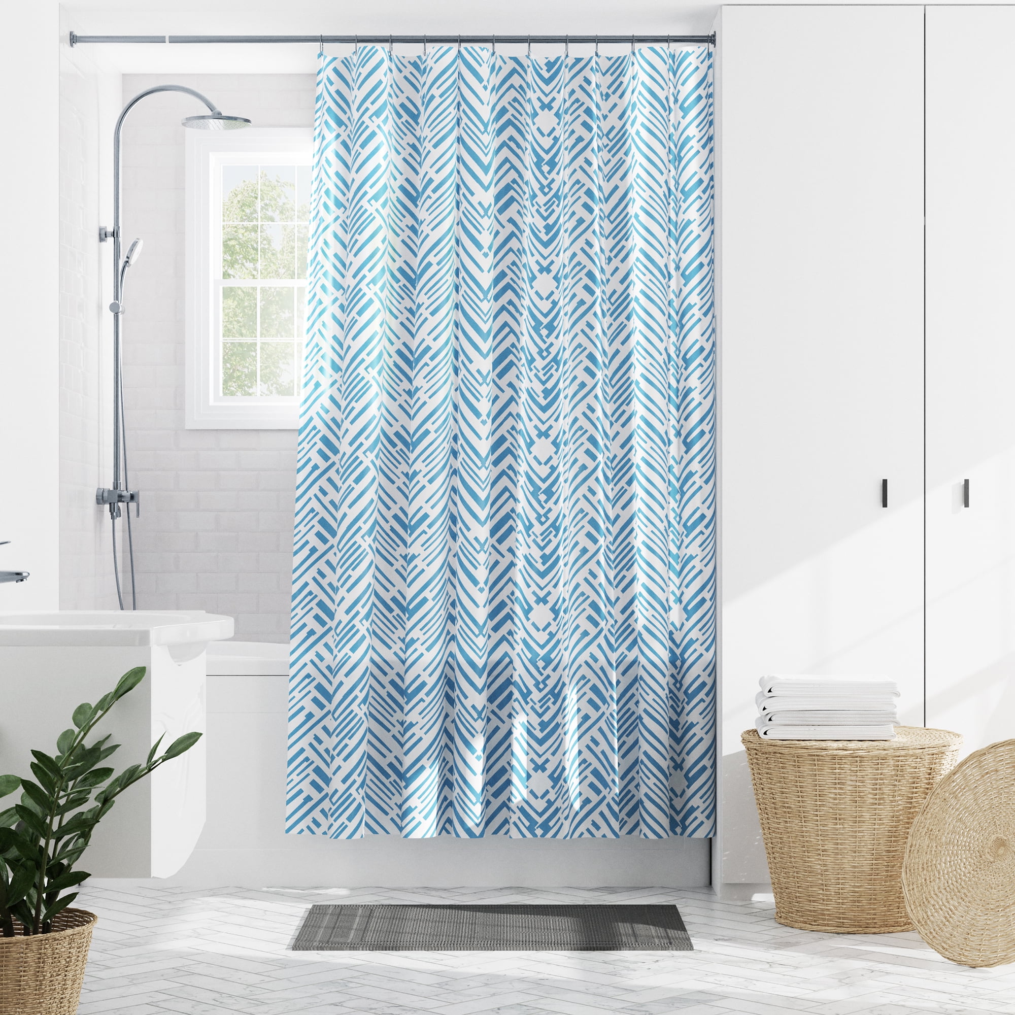 Blue chevron cheap shower curtain