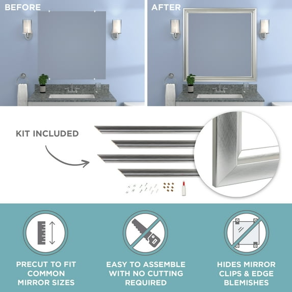 Zenna Home Decorative Mirror Framing Kit, with Beveled Edges, 36 x 36 in., Silver
