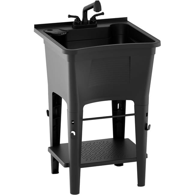 Zenna Home ELT2006Z 24 x 24 in. Utility Sink with Faucet for Laundry Room - Black