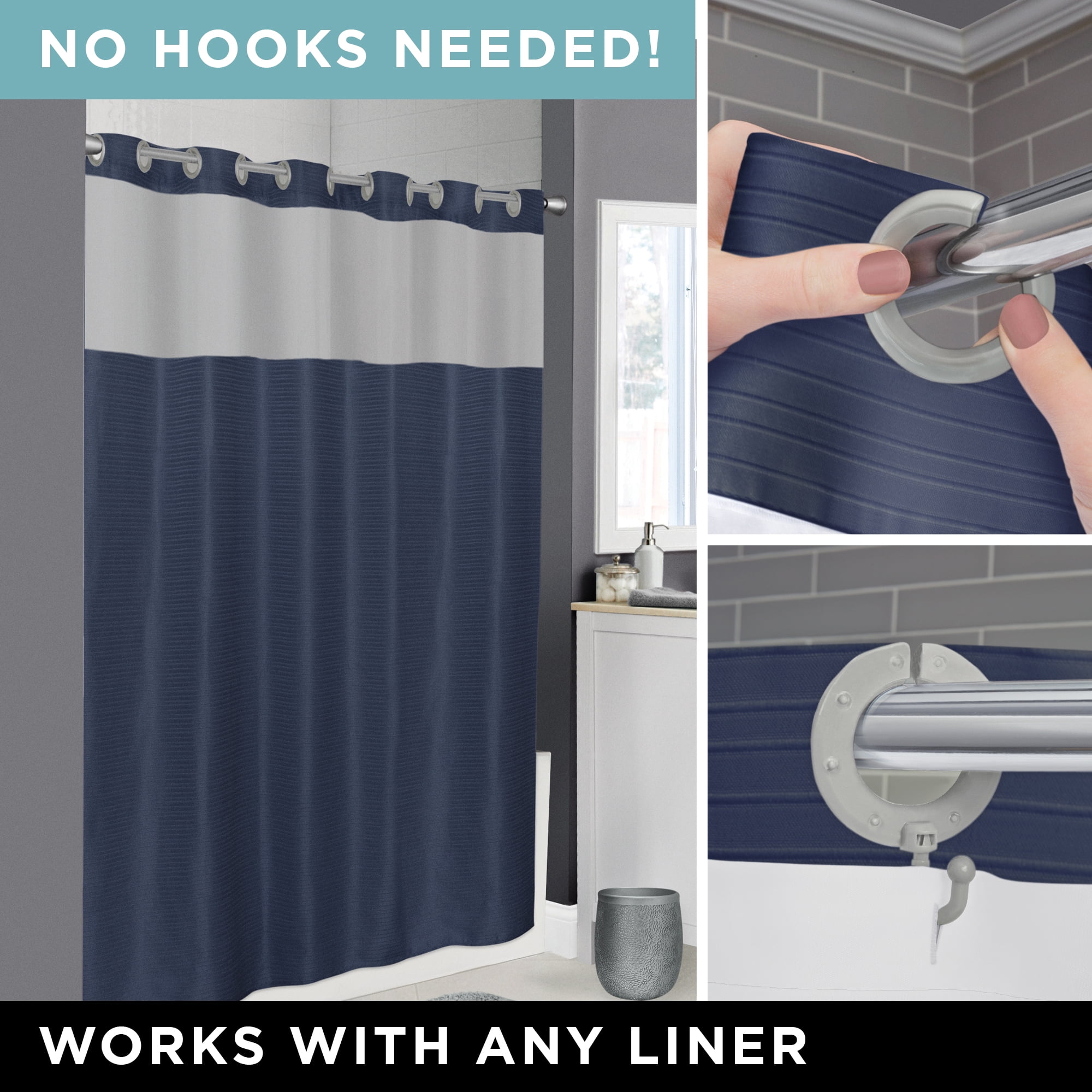 Zenna Home Easy Hang Kadin Premium Fabric Shower Curtain with View, Navy