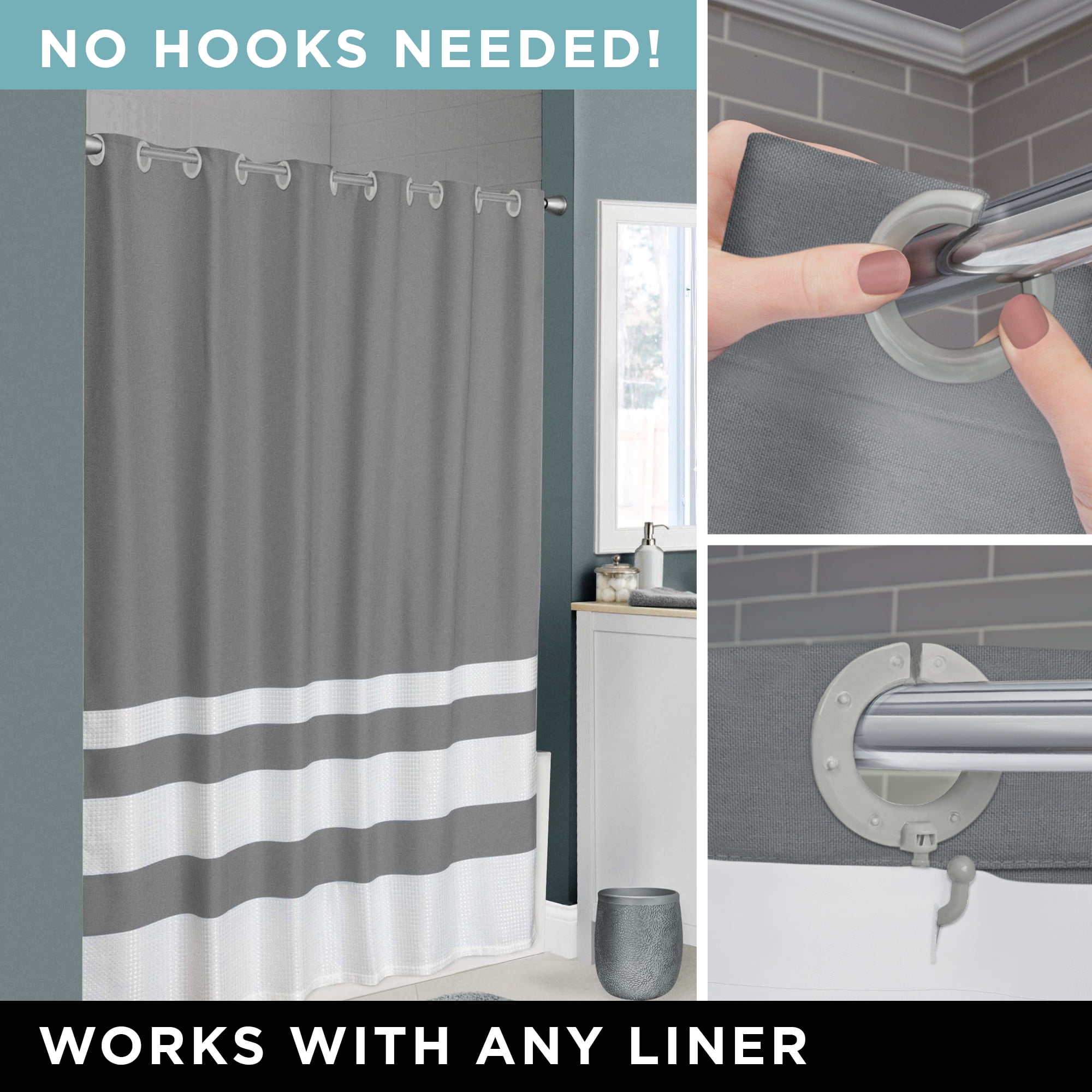Zenna Home Easy Hang Waffle Stripe Premium Fabric Shower Curtain, Grey