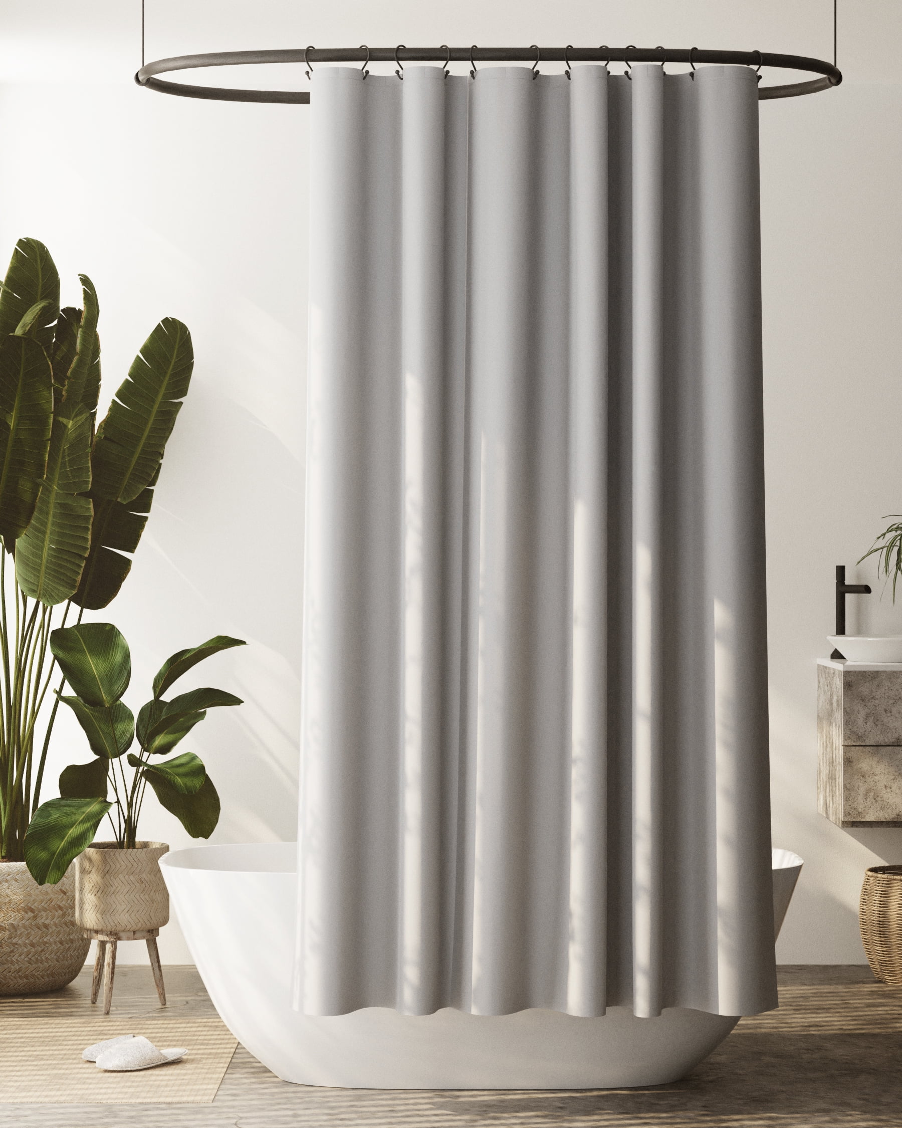 Zenna Home Grey Recycled Cotton 70 x 72" Waterproof Fabric Shower Curtain Liner and Anti-Draft Clips