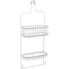 Zenna Home Hanging Shower Caddy, Rustproof White Steel Organizer with 2 Wire Baskets, Built-in Washcloth Bar, and Razor/Sponge Hooks No Drilling Over Shower Head Shower Rack