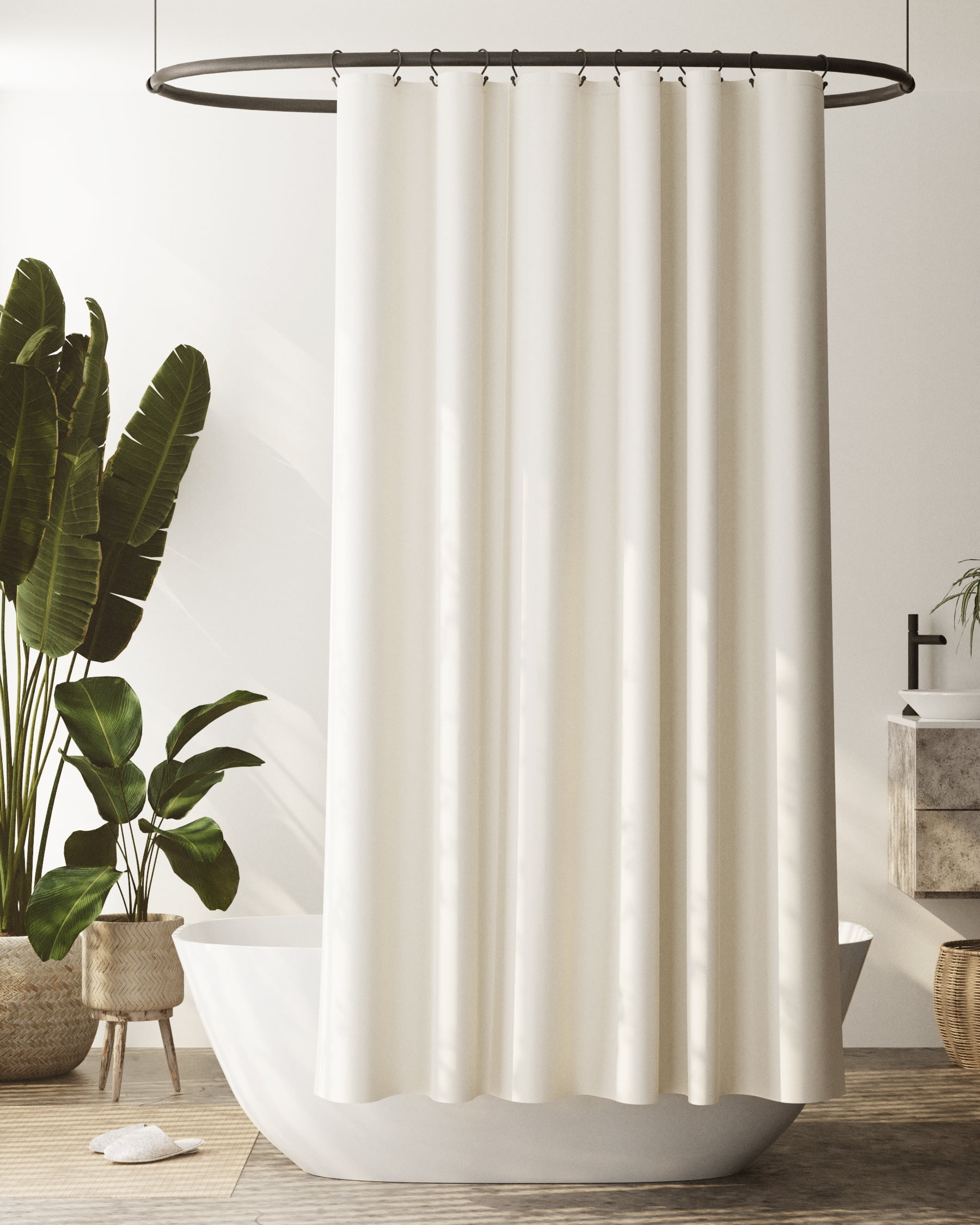 Zenna Home Ivory Recycled Cotton 100% Waterproof Fabric Shower Curtain Liner with Anti-Draft Clips, 70" x 72"