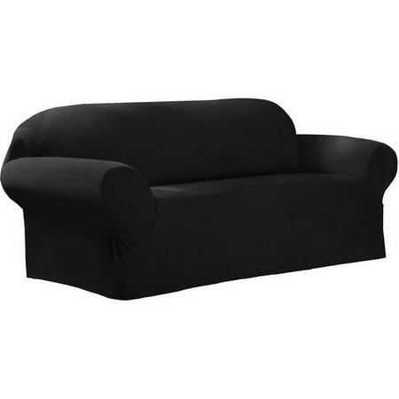 Zenna Home Narrow Stripe Patterned 2-Piece Loveseat Stretch Slipcover, Black