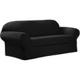 thumbnail image 1 of Zenna Home Narrow Stripe Patterned 2-Piece Sofa Stretch Slipcover, Black, 1 of 6