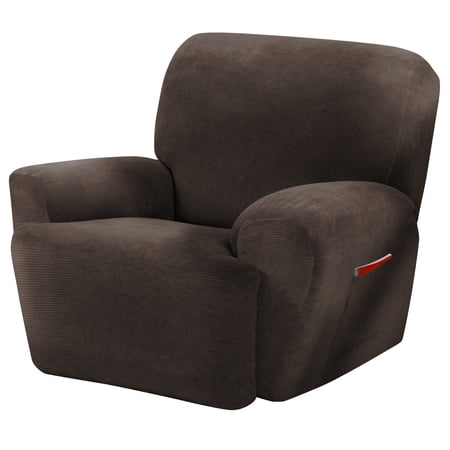 Zenna Home Narrow Stripe Patterned 4-Piece Recliner Stretch Slipcover, Mocha Brown