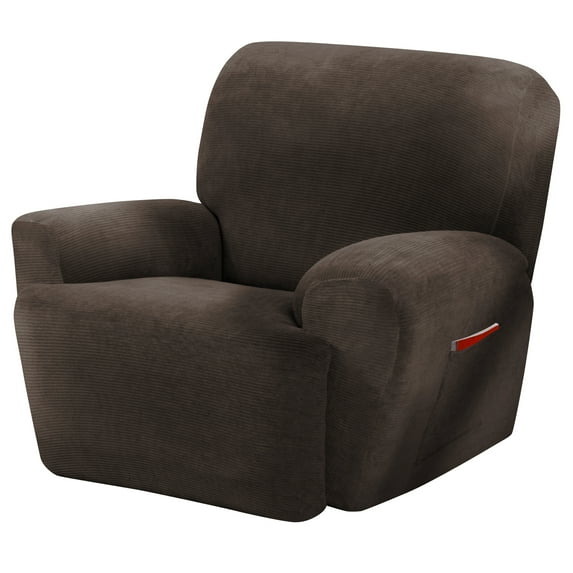 Zenna Home Narrow Stripe Patterned 4-Piece Recliner Stretch Slipcover, Mocha Brown
