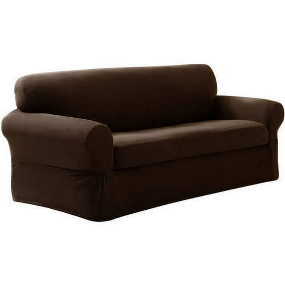 Zenna Home Pixel 2-Piece Stretch Sofa Furniture Slipcover, Chocolate Brown
