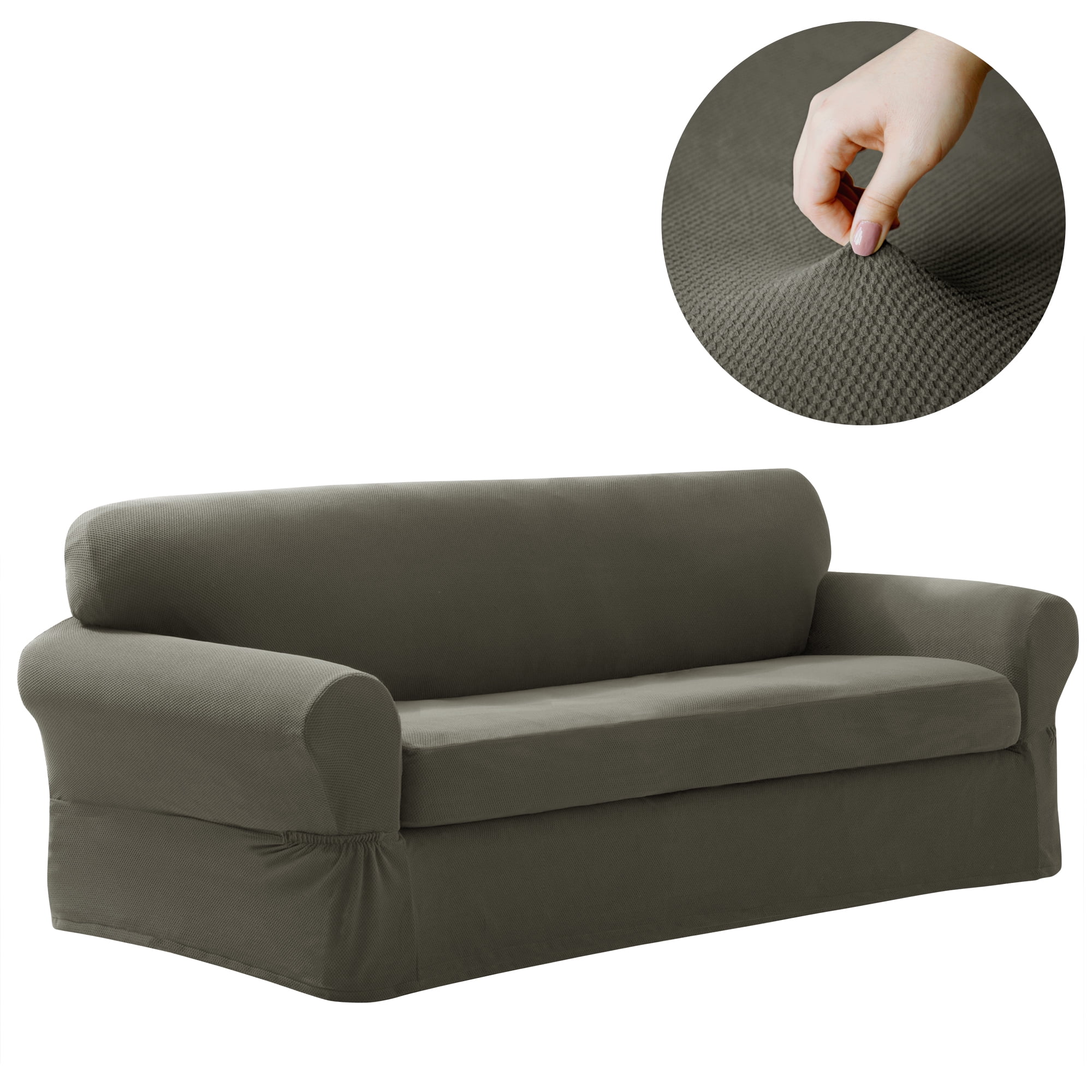 Zenna Home Pixel 2-Piece Stretch Sofa Furniture Slipcover, Dark Olive Green