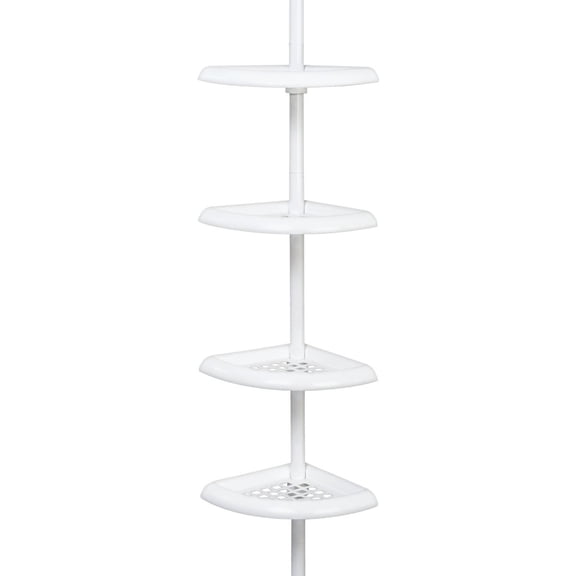 Zenna Home Tension Pole Shower Caddy, 4 Shelves, Adjustable, 60 to 97 Inch, White