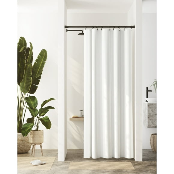 Zenna Home Recycled Cotton Waterproof Stall Shower Curtain Liner w/Anti-Draft Clips, 54"x78", White