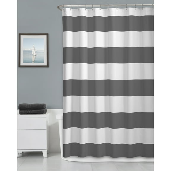 Zenna Home Regatta Stripe Fabric Shower Curtain, 70" x 72", Gray and White