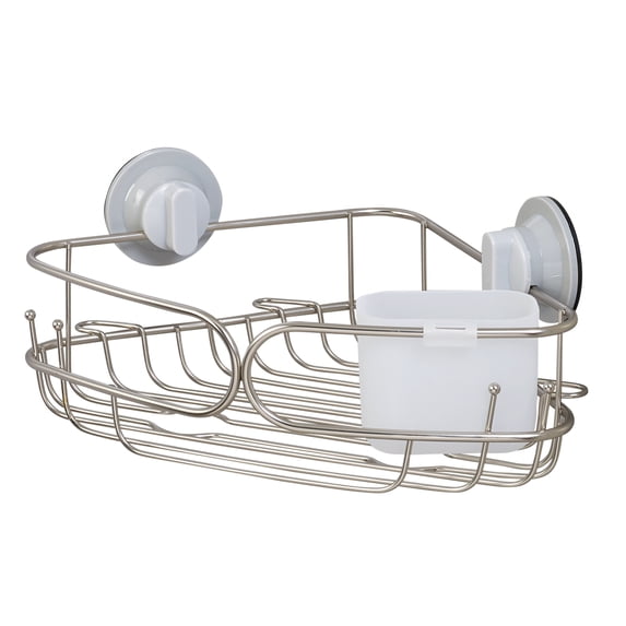 Zenna Home Rustproof 1-Tier Stainless Steel Corner Shower Basket Organizer, Adhesive / Suction Mount