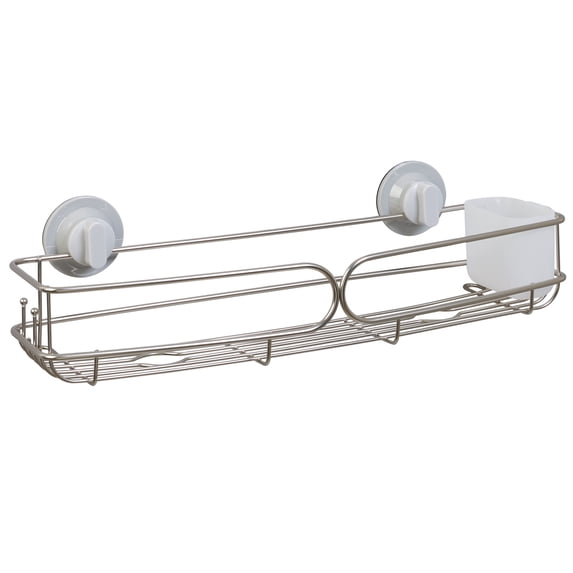 Zenna Home Rustproof Long Shower Basket, Adhesive or Suction Mount, Power Grip Pro, Stainless Steel