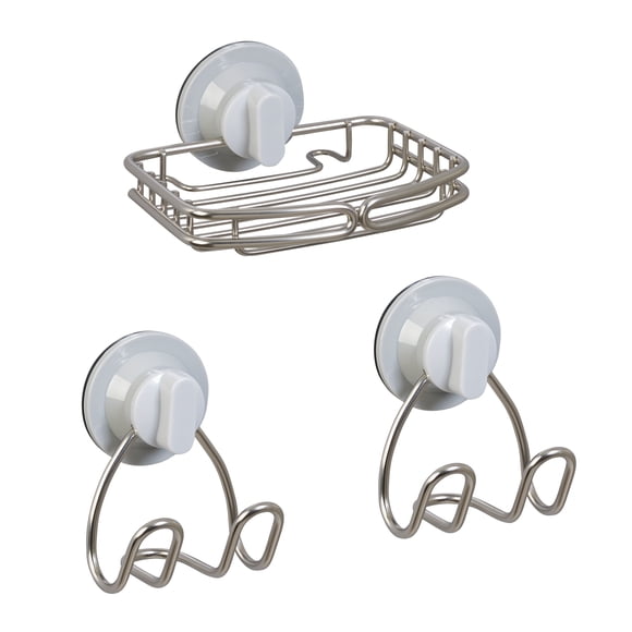 Zenna Home Rustproof Soap Dish and 2 Storage Hooks Set, Adhesive or Suction Mount, Stainless Steel