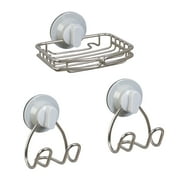 Zenna Home Rustproof Soap Dish and 2 Storage Hooks Set, Adhesive or Suction Mount, Stainless Steel