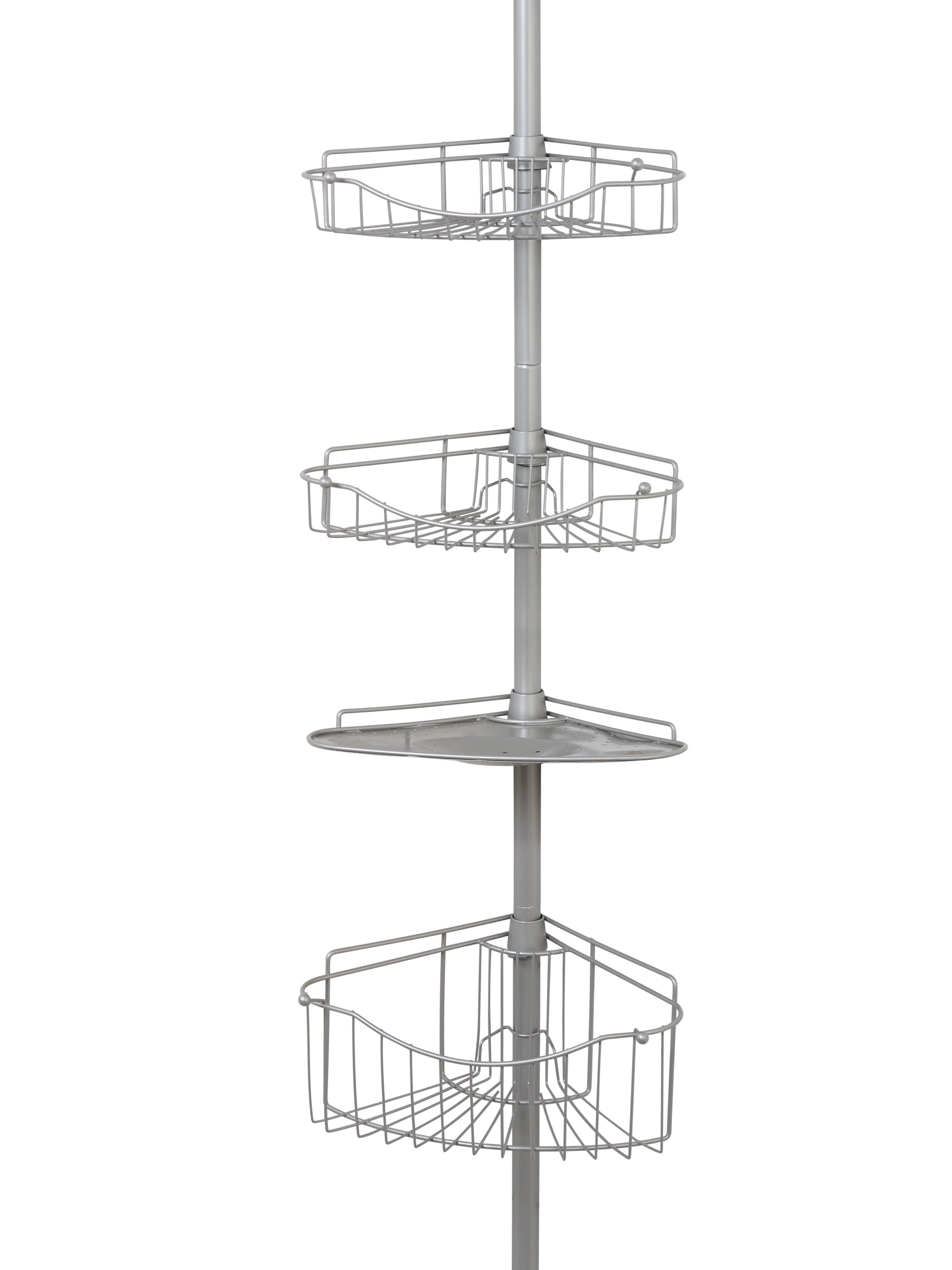 Satin Nickel Tension Mount Bathtub Shower Caddy with 4 Shelves