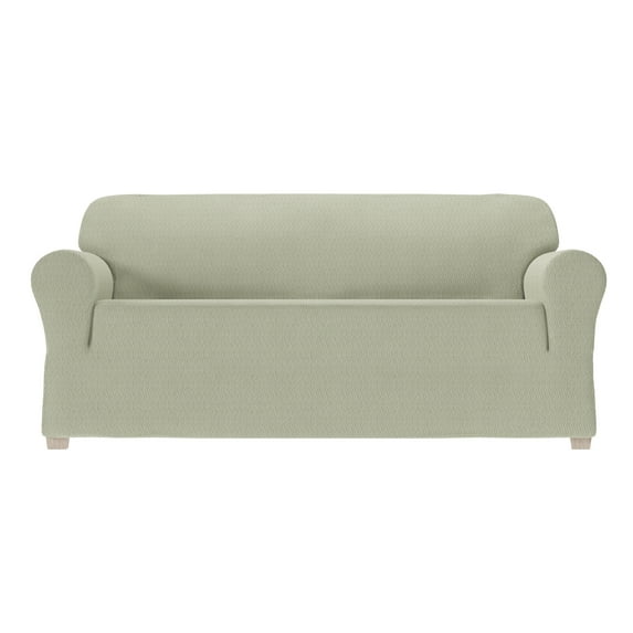 Zenna Home Simply Fit 1-Piece Steps Stretch Sofa Slipcover, Khaki