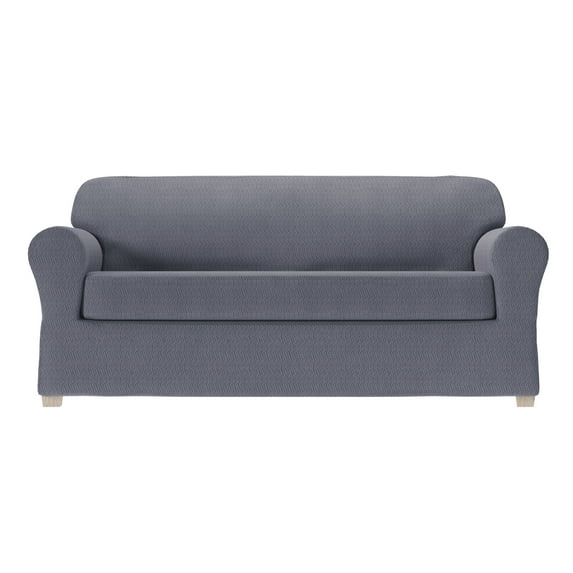 Zenna Home Simply Fit 2-Piece Steps Stretch Sofa Slipcover, Coal