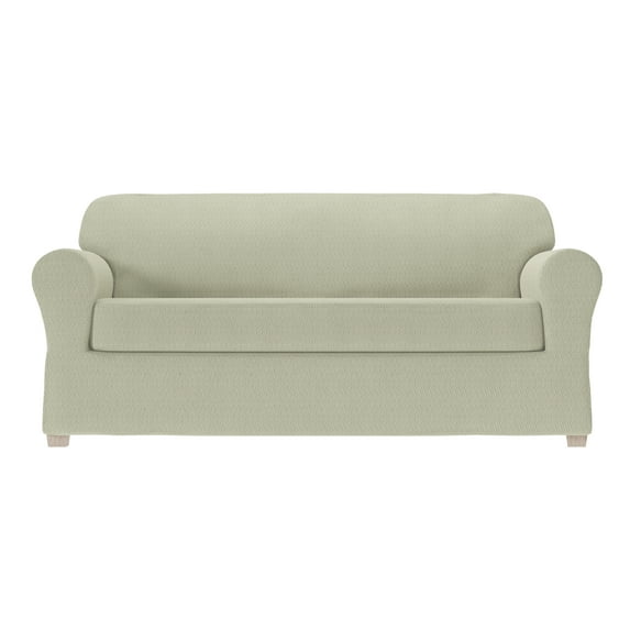 Zenna Home Simply Fit 2-Piece Steps Stretch Sofa Slipcover, Khaki