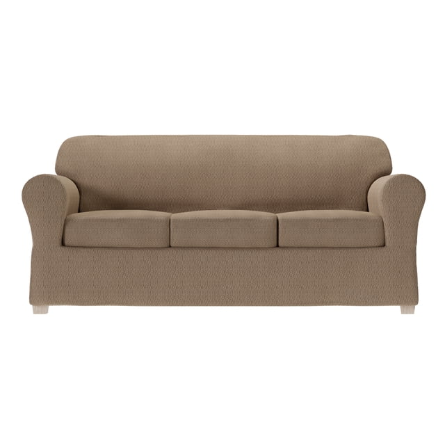Zenna Home Simply Fit 4-Piece Steps Stretch Sofa Slipcover, Mocha