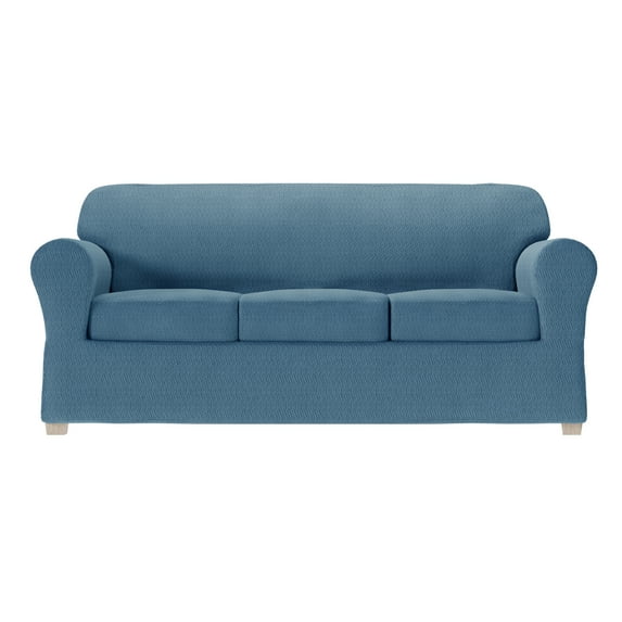 Zenna Home Simply Fit 4-Piece Steps Stretch Sofa Slipcover, Slate