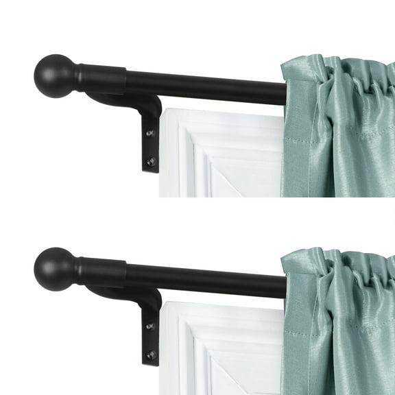Zenna Home Smart Rods Easy Install Café Window Rod, 48 - 120 in., with Ball Finials, Black, 2-Pack