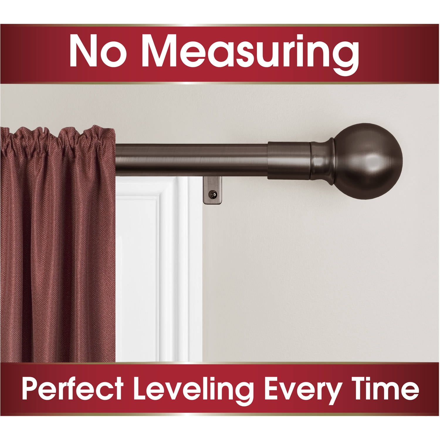 Zenna Home Smart Rods No Measuring Easy Install Drapery Window Curtain Rod,  18-48 in., Ball Finials 