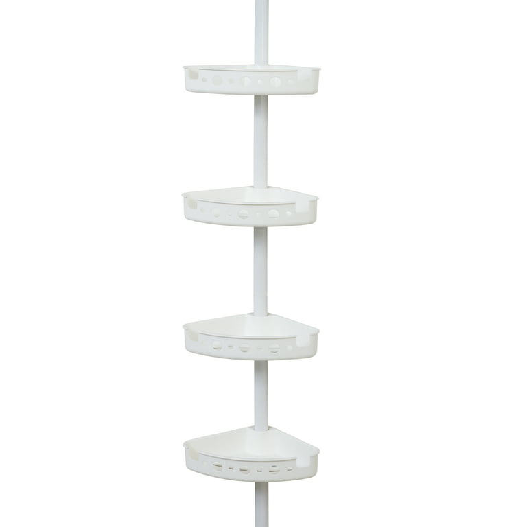 Zenna Home Tension Pole Shower Caddy, 4 Shelves, White
