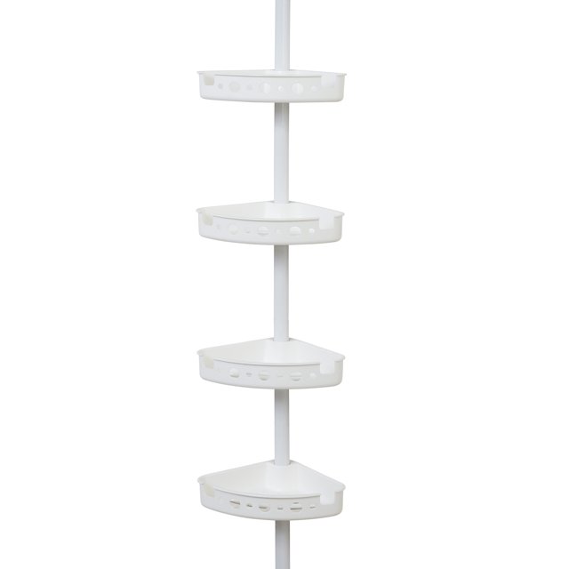 Zenna Home Tension Pole Shower Caddy, Steel, 4 Shelves, White