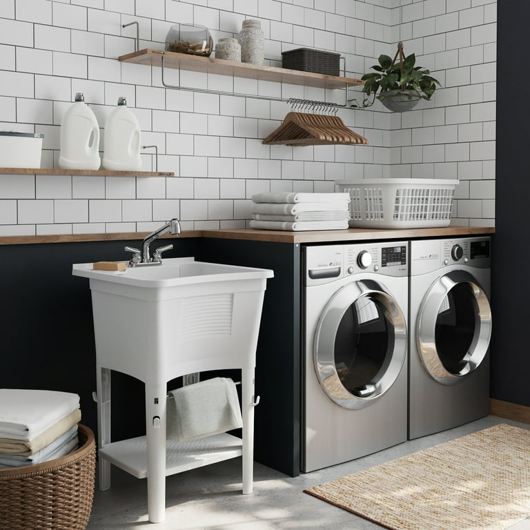 Ergo Tub Freestanding 24 in. x 24 in. Complete Laundry Work Center in White, with Non-Metallic Pull-Out Faucet in Chrome Ergo Tub Freestanding 24 in. x 24 in. Complete Laundry Work Center in White, with Non-Metallic Pull-Out Faucet in Chrome