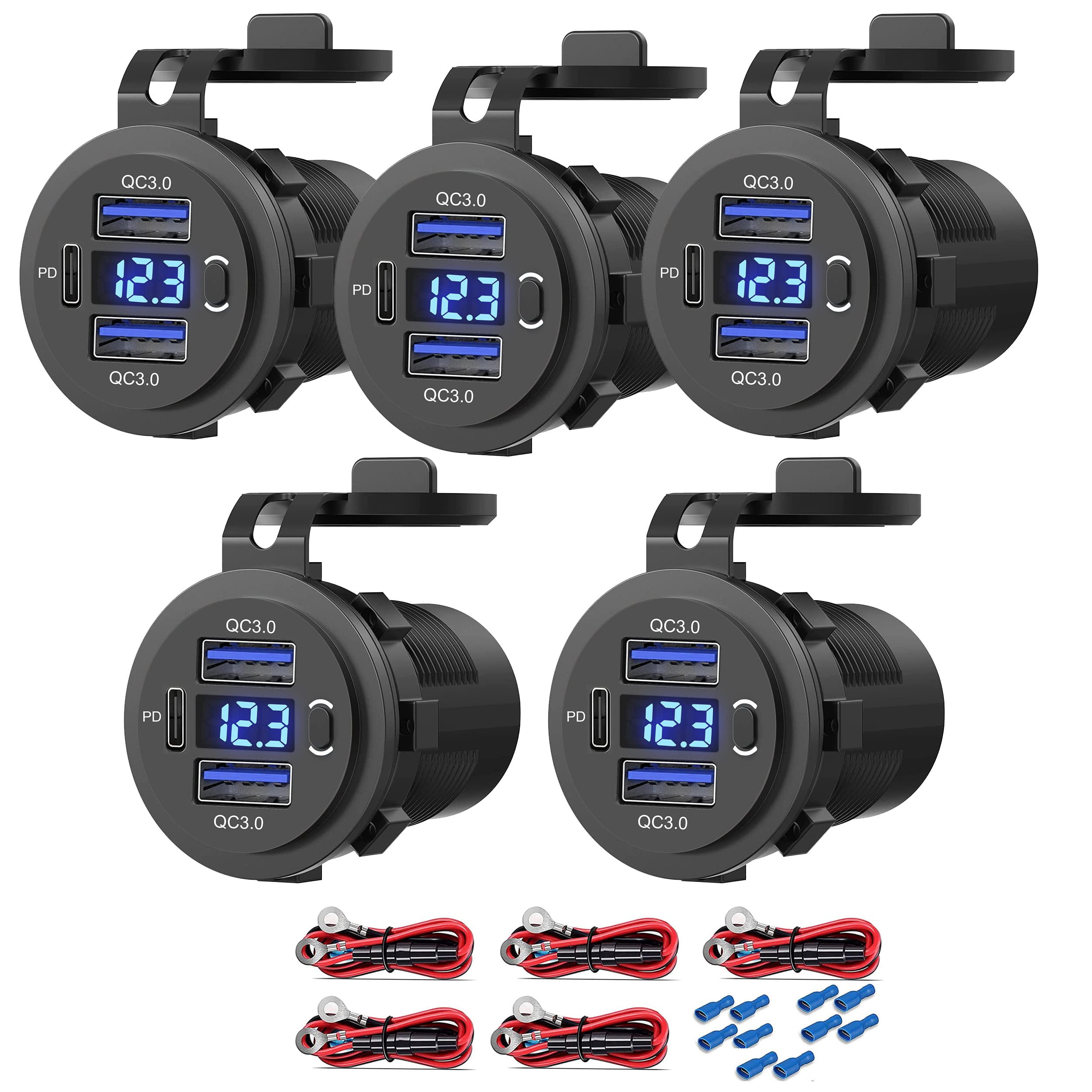 12V-24V Fast Car Charger - USB-C PD 3.0 & USB-A QC 3.0, Waterproof For Motorcycle, Car, Boat