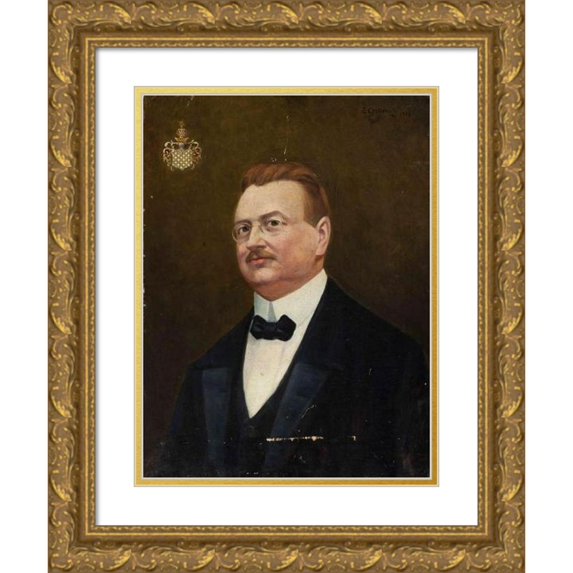 Zenobiusz Leopold Cerkiewicz 19x24 Gold Ornate Framed and Double Matted Museum Art Print Titled - Portrait of Jan Nepomucen Chełkowski, Coat of Arms, Wczele (1925)