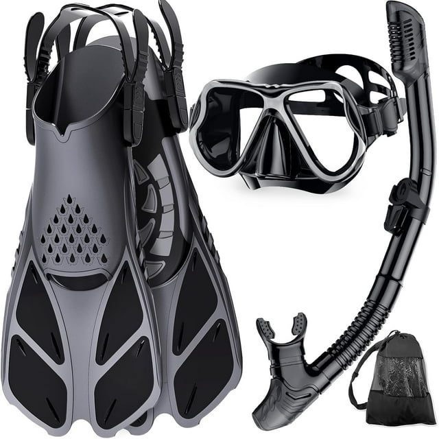 Zenoplige Mask Fins Snorkel Set with Adult Junior Scuba Snorkeling Gear ...