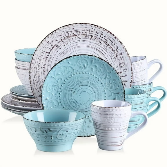 Zenora 16-Piece Dinnerware Set for 4 - White Stoneware Plates, Bowls & Mugs, Chip/Scratch Resistant - Dishwasher & Microwave Safe - Elegant Christmas, Thanksgiving Gift