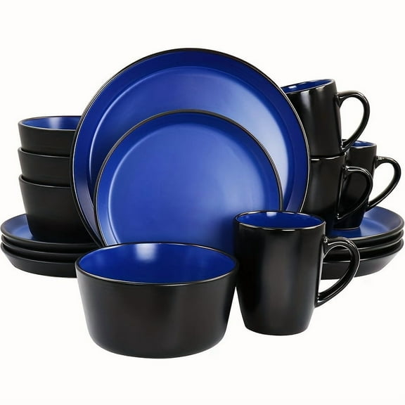 Zenora Modern Matte Ceramic Dinnerware Plates, Black Red Blue Porcelain Stoneware, Scratch Resistant, Dishwasher Microwave Oven Safe