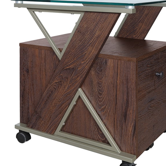 Zenos Mobile File Cabinet with Casters in Traditional Cherry Red Engineered Wood