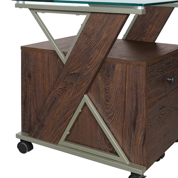 Zenos Mobile File Cabinet with Casters in Traditional Cherry Red Engineered Wood