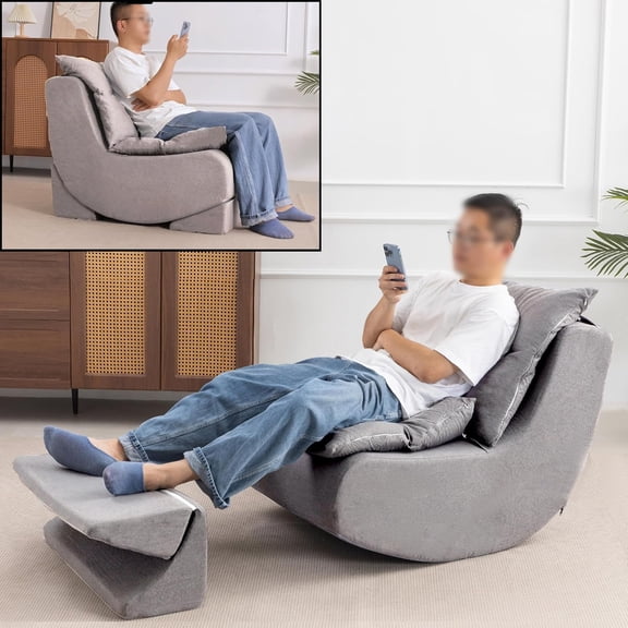 Zenosyne Bean Bag Chair, Rocking Chair Nursery Glider, Boneless Fireside Togo Chair, Convertible Upholstered Foam Compressible Sitting Lounge for Reading Relaxing Livingroom Bedroom (Light Gray)
