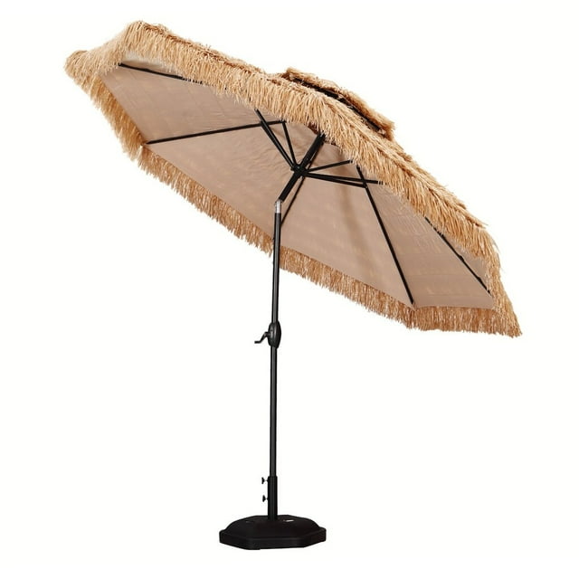 Zenova 10ft Thatched Outdoor Patio Tiki Umbrella with Lights Without