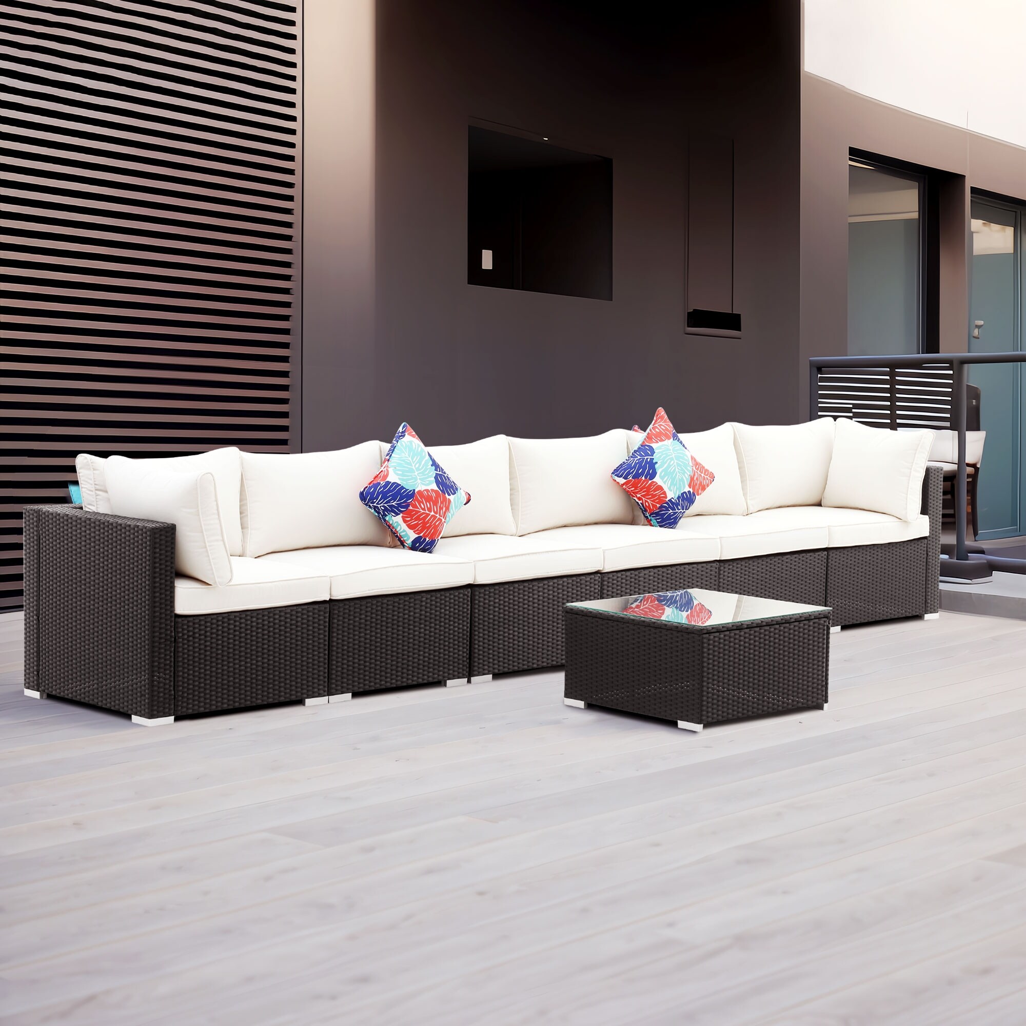 Zenova 3/4/7/10/11 piece Outdoor Patio Rattan Sofa Sectional Set White 7Piece 6