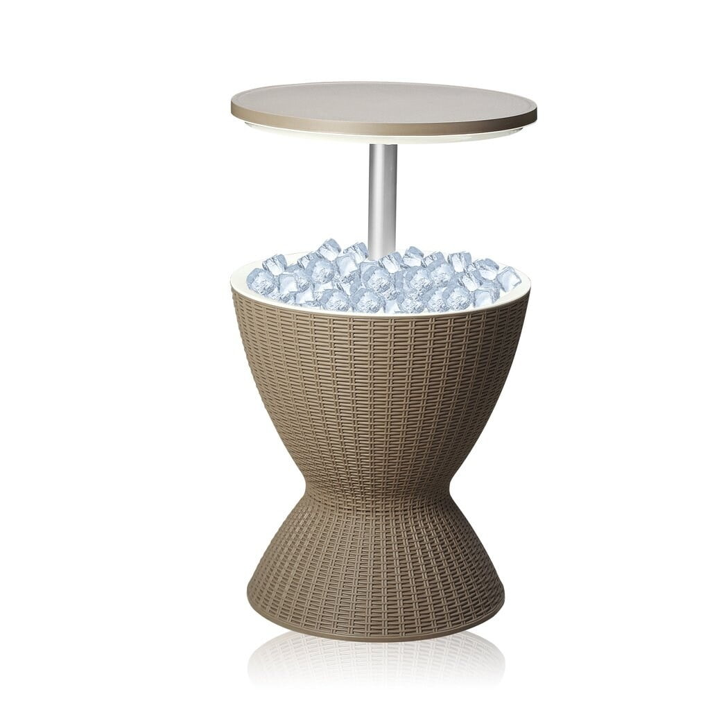 Zenova 3in1 Wicker Cool Bar Table with Ice Bucket Home Outdoor Patio Party Brown