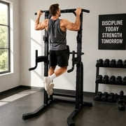 ZENOVA Power Tower Adjustable Pull Up Bar Multi-Function Dip Stands & Squat Rack Strength Training Fitness Equipment for Home Gym, Black