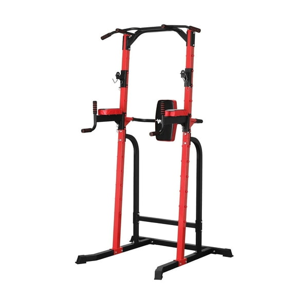 Zenova Power Tower Dip Stands Multi-Function Pull-Up Bars & Squat Bar Strength Training Fitness Equipment for Home Gym, Red
