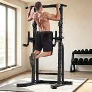 ZENOVA Power Tower Adjustable Pull Up Bar Multi-Function Dip Stands & Squat Rack Strength Training Fitness Equipment for Home Gym, Black