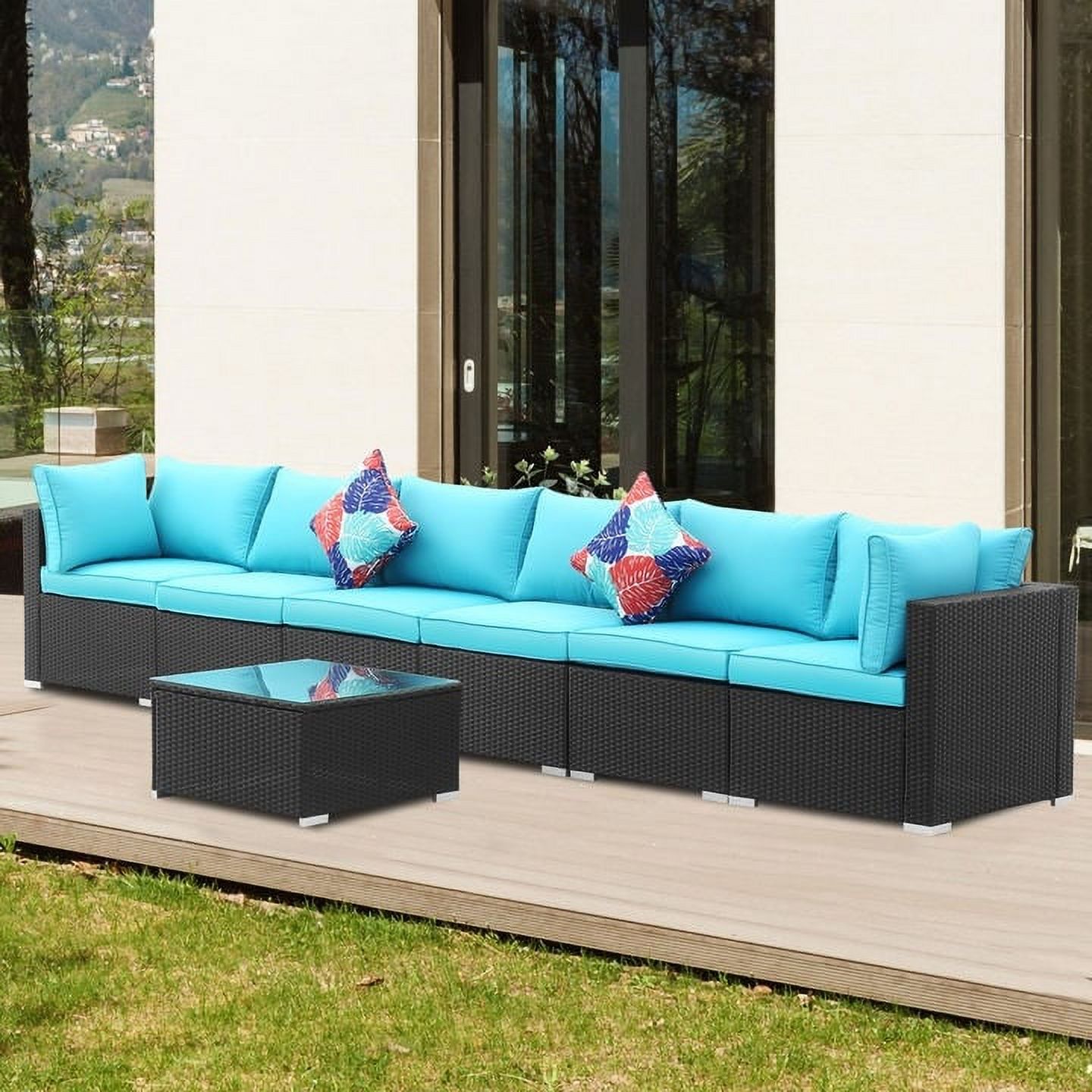 Zenova Rattan 2 or 7piece Wicker Sofa Conversation Set Outdoor Patio Seating Sofa Set Blue2 7