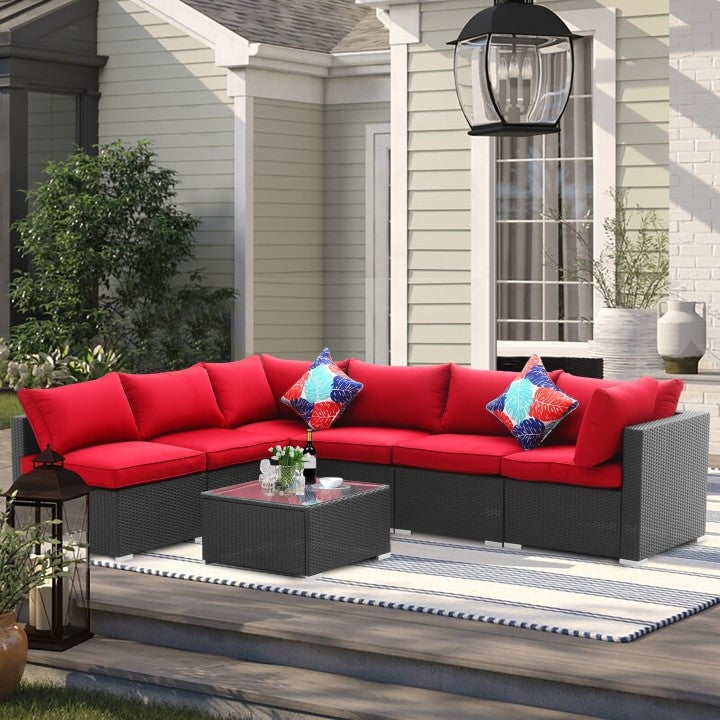 Zenova Rattan 2 or 7piece Wicker Sofa Conversation Set Outdoor Patio Seating Sofa Set Red2 7