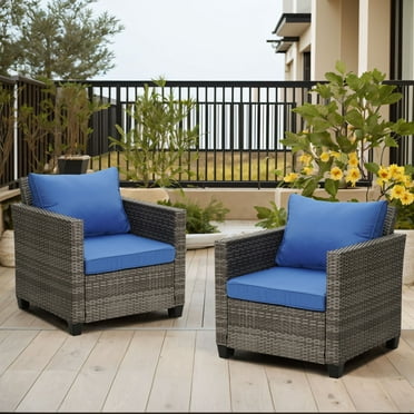 Zenova  Rattan 2-piece Outdoor Furniture Set Rattan Sofa Sectional Set Navy Blue
