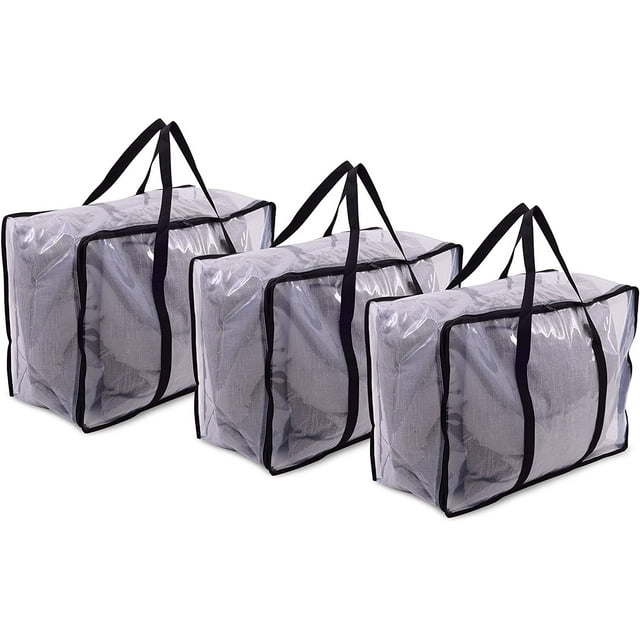 Zenpac Clear Plastic Blanket Storage Bags with Zipper and Handles, 3